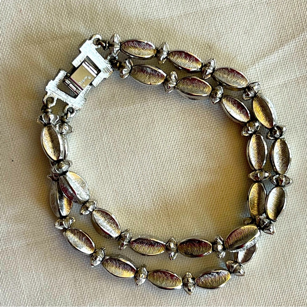 VINTAGE CROWN TRIFARI 2 Strand Bracelet silver tone